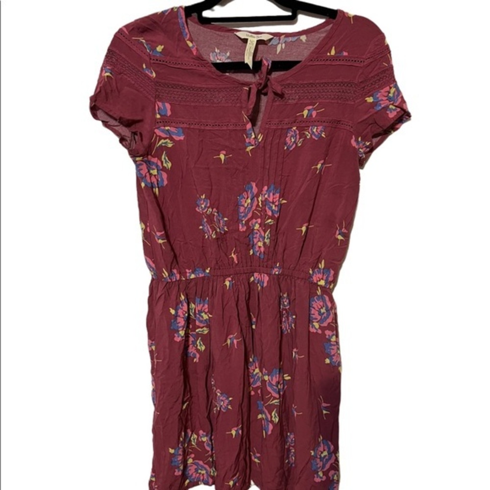 Matilda Jane Floral Maroon Dress with cinched Waist Size Medium